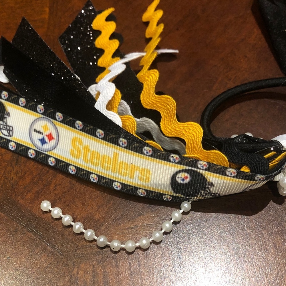 Pittsburgh Steelers Handcrafted Black and Yellow Hair Tie Bow with Ribbons NEW - Picture 6 of 6
